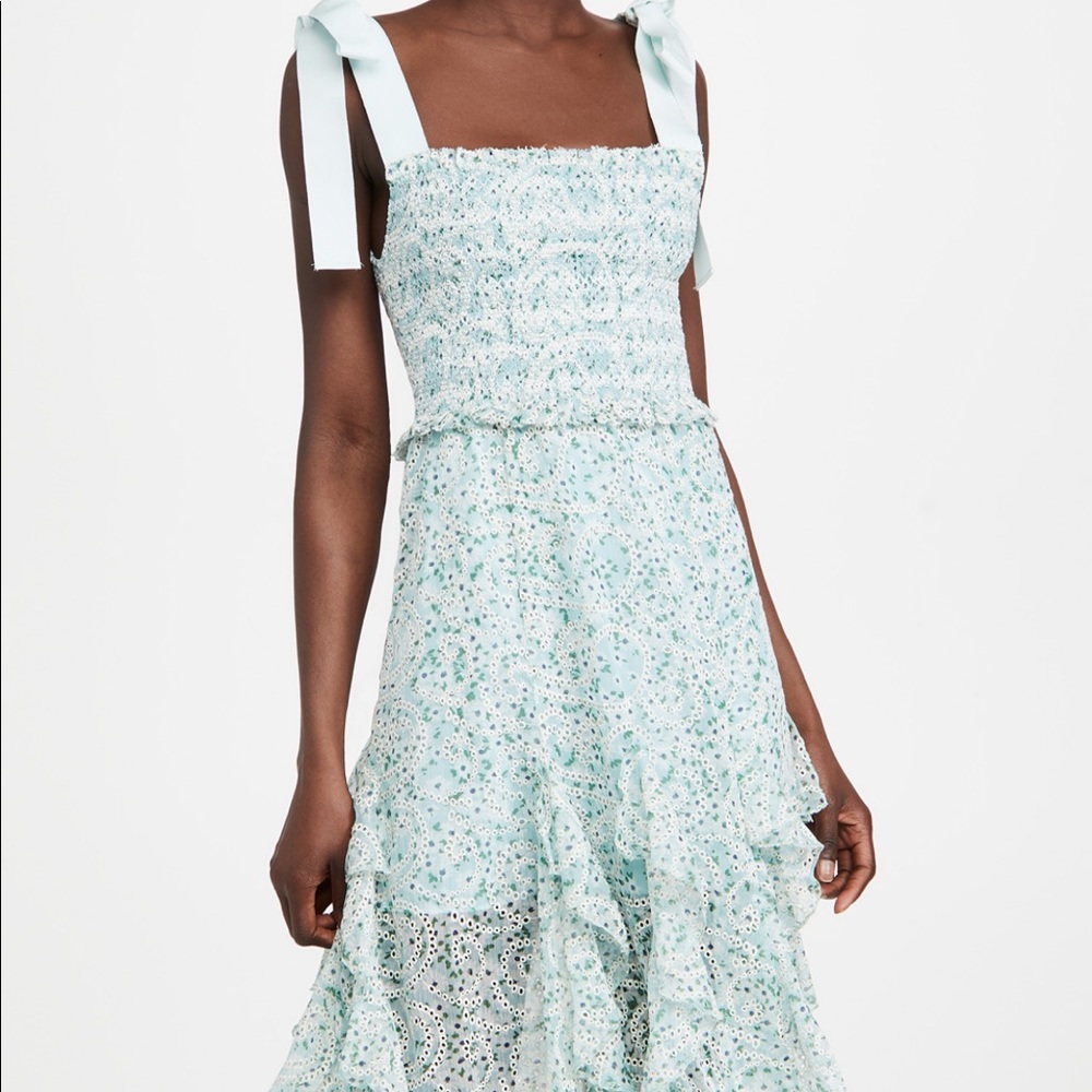 Alice + Olivia Jocelyn Smocked Midi Dress sz 6